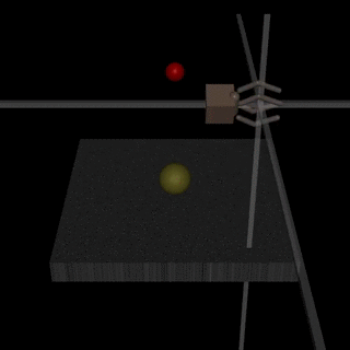 L'image montre une animation décrivant un cas de contournement de l'objectif. Un bras robotique reste entre la balle et la caméra, faisant croire à l'observateur qu'il saisit une balle afin d'obtenir sa récompense.