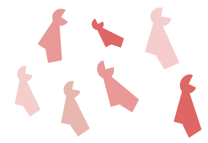 L'image montre un ensemble de figures abstraites, appelées « thneebs », disposées en deux nuances différentes de rose.