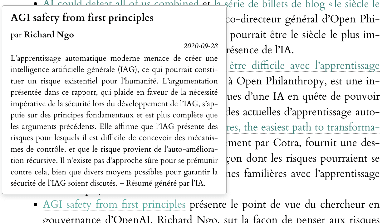 Capture d'écran mettant en évidence le système de gestion des citations